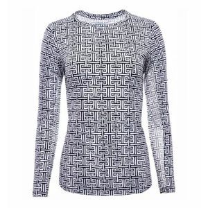 IBKUL Geo Key Crew Neck Top S Black/White Long Sleeve UPF 50 Golf Shirt